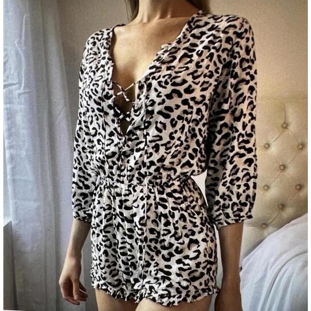 Auguste The Label Leopard Print Playsuit Romper Size 4 Summer Festival